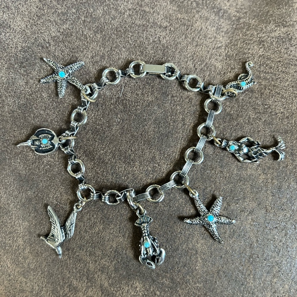 Vintage Silver & Turquoise Beach Charm Bracelet - Picture 6 of 13
